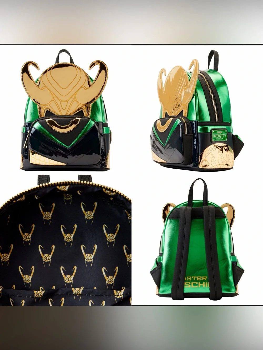NWOT Loungefly Disney Marvel Loki Helmet backpack+wallet SET